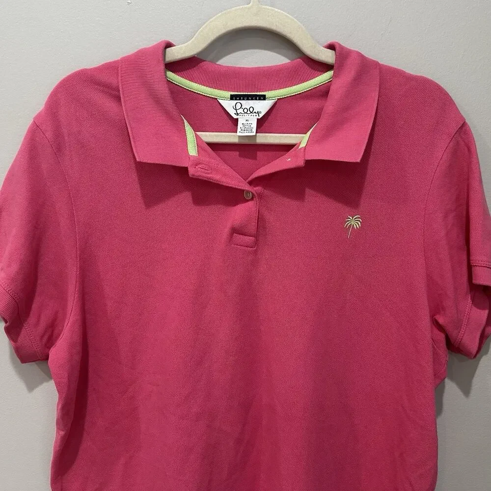 Vtg Lilly Pulitzer Polo Shirt Women X LARGE Pink Preppy‎ Palm Logo Resort Golf
